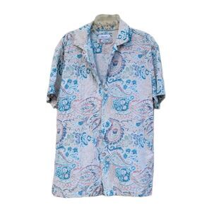 Mens Porter and ash paisley print linen button down shirt sz S short slv sz ...